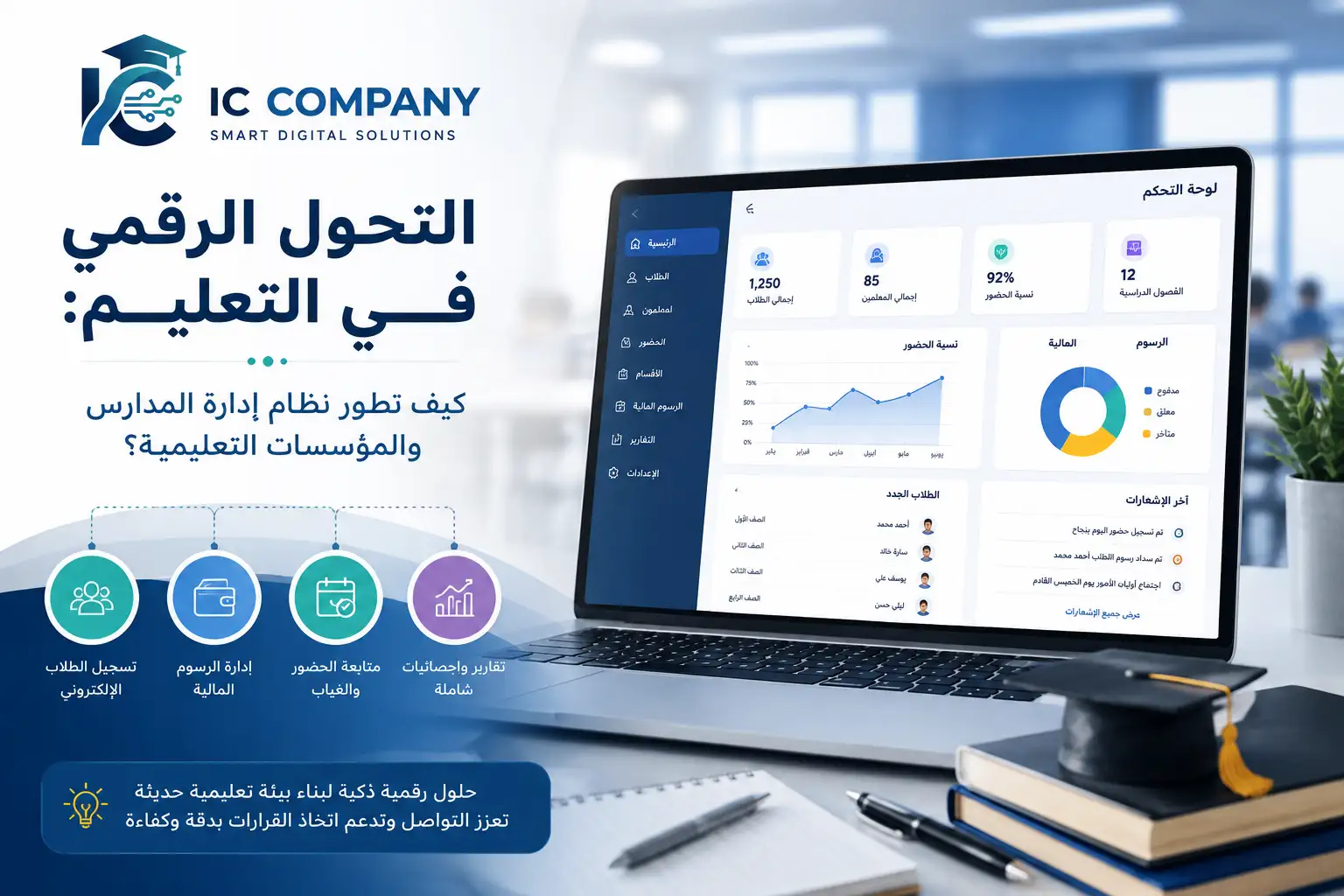 واجهة نظام إدارة المدارس والمؤسسات التعليمية - الشركة الذكية للحلول الرقمية